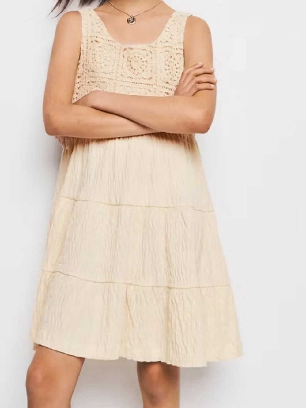 Mango girl Cream Crochet Scoop-Neck Kids Dress EMBROIDERED TEXTURED DRESS 6361